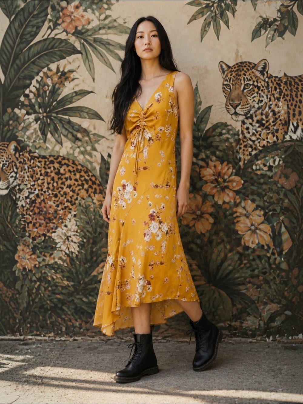 All Saints Alexi Silk Floral SlipDress in Armada Deep Yellow Size 10